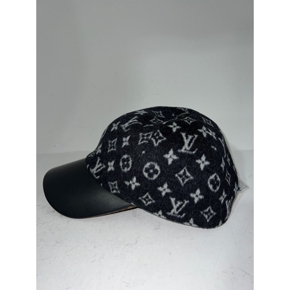 Louis Vuitton Carry On Cap Black Grey Wool Monogram LV Logo Sun Baseball Hat L - Picture 5 of 9